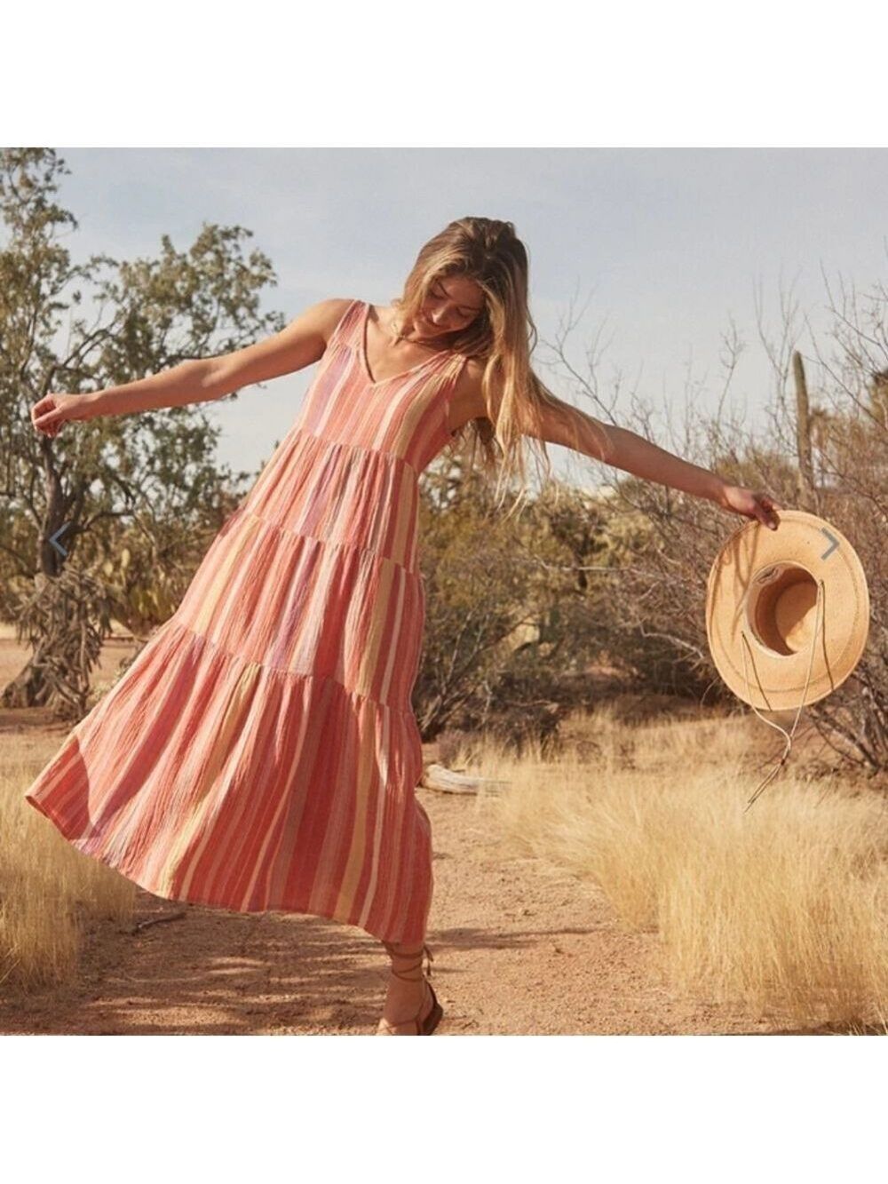 Marine layer Corinne Maxi Dress in Red Variegated Stripe - Picture 2 of 6